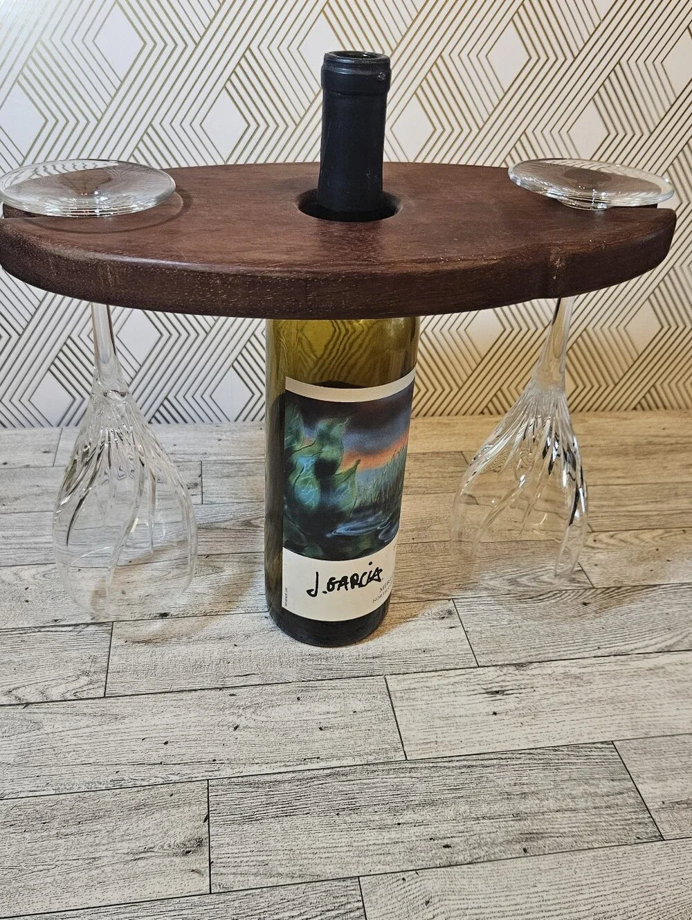 Handmade Rustic Wooden Wine Caddy for 2 Glasses Portable Rustic Picnic Carrier